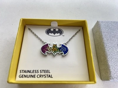 Colar pingente de cristal genuíno de aço inoxidável Batman DC Comics com caixa de presente - Imagem 1 de 4