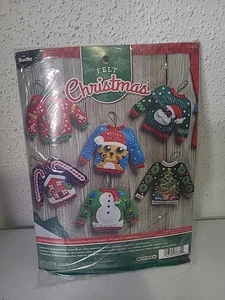 Bucilla Felt Christmas Ornaments Embroidery Kit Ugly Sweater Set of Six 86674 - Picture 1 of 11