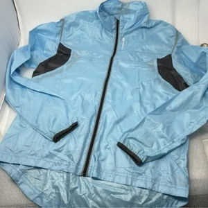 L Sugoi Jacket Women Blue Cycling Running Windbreaker Full Zip Mock Neck Pocket - Picture 1 of 10