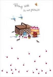 Cute & Funny GET WELL SOON Card, Picnic Food Flies Insects by Image Craft +✉ - Picture 1 of 5