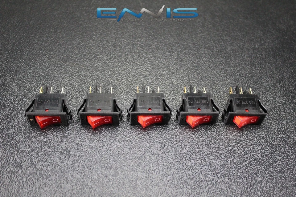 5 PCS ROCKER SWITCH ON OFF MINI TOGGLE RED LED 12V 16 AMP EC-1220RD - Image 1 of 1