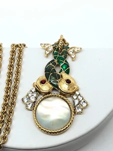Vtg 1998 Trifari TM Koi Fish Necklace Enamel Gold tone 32" Limited Edition - Picture 1 of 7