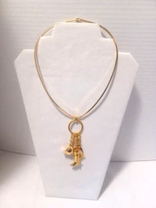 Rare Gold tone Jockey Polo boot Helmet Charm Pendant Chocker Necklace Vintage - Picture 1 of 13