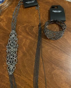 Simply Vera Wang Antique Silver Multi Strand Necklace Bracelet Jewelry Set NWT - Picture 1 of 5