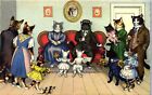 Carte postale vintage Mayence Kunzli fantaisie anthropomorphe chaton chaton grands-parents 4737