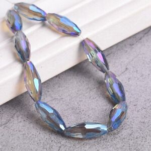 10pcs 18x8mm Long Oval Faceted Crystal Glass Loose Beads for Jewelry Making