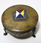 Antique  BRITISH  FOOTED BRASS Trinket BOX  With LID Henry Hobson & Son H.H.&S.