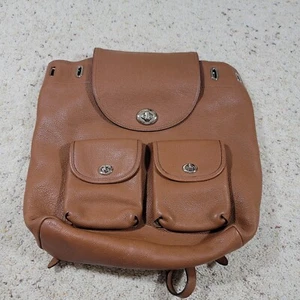 COACH Brown Pebbled Leather Rucksack Backpack Women’s Large Turn Lock NO STRING - Picture 1 of 15