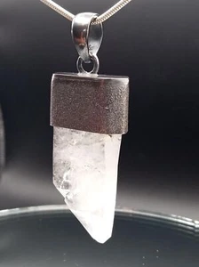 Quartz Crystal Pendant in Oxidized Sterling Silver Quartz Crystal Jewelry - Picture 1 of 9