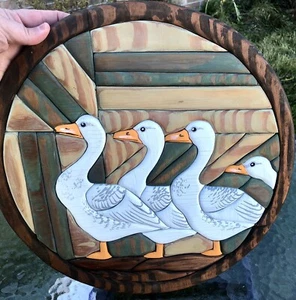 Arte de pared de madera hecho a medida gansos en fila 3D de colección - decoración de casa de campo - Imagen 1 de 7