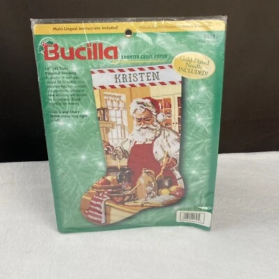 NOVO! Meia de Natal vintage Bucilla ponto cruz 'A Pinch of Cheer' Papai Noel 84107 - Imagem 1 de 4