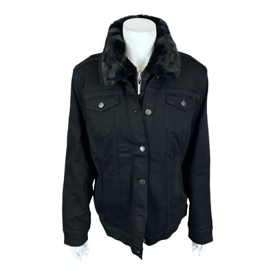 Chaqueta vaquera Dennis Basso con chaleco de piel sintética extraíble negro lavado talla mediana Foto 1 de 4