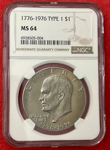 🎆👽1976-P Eisenhower Dollar NGC MS64 TYPE 1!!! GLOSSY - UNDERGRADED!👽🎆 - Picture 1 of 2