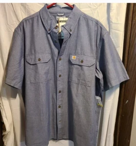 NWT Carhartt Shirt Men XL Blue Chambray Short Sleeve Workwear Button Down - Picture 1 of 3