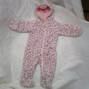 Carters Baby Sherpa Fleece Bunting Snowsuit Pink Gray Animal Print Size 3 Months - Picture 1 of 11