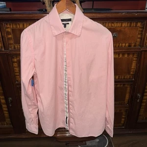 Tahari Herren M Nantucket Hemd Langarm Knopfleiste Stretch rosa mit hellbraunem Besatz. - Bild 1 von 16