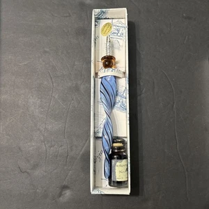 Pluma pluma de vidrio artístico de Murano Inchiostro negra tinta Nero caligrafía usada una vez azul - Imagen 1 de 3
