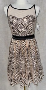 NEW Crystal Doll Juniors Sequin Dress Gown Size 3 NWT Blush Black Short Formal - Picture 1 of 10