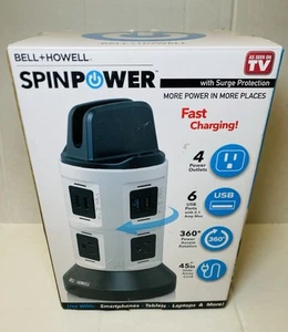Bell+Howell Spin Power Charging Dock w/Surge Protection 45” 360° 6 USBs 4 Ports - Picture 1 of 8