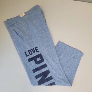 Victoria's Secret LOVE PINK Blue Lightweight BOYFRIEND FIT Lounge PJ Pants Large - Picture 1 of 9