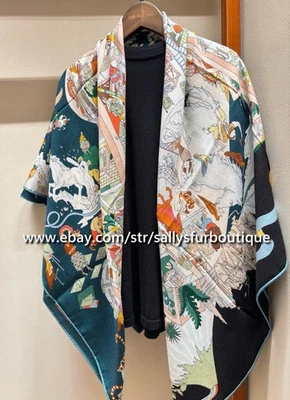Sallys 70% Cashmere 30% Silk Horse Print Double Face Scarf Bandanna Shawl 53" - Image 1 of 4