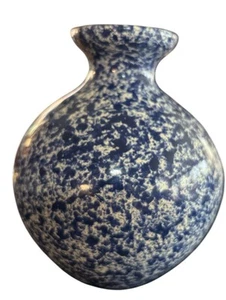 Haeger Floral Cobalt Confetti Vase Blue White W/sticker. See Photo For Chip - Picture 1 of 11