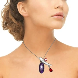 Jasper Garnet Gemstone Women's Gift For Her Silver Jewelry Pendant 1.5" - Picture 1 of 9