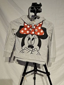 Disney Minnie Mouse Pullover Hoodie Youth XS 4/5 Grey Jersey Bow Ears Hood - Picture 1 of 4