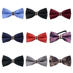 Men Stripe Paisley Floral Pre-tied Bowtie Wedding Formal Crystal Bow Tie QN22006 - Picture 1 of 12