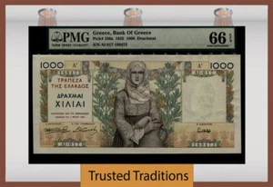 TT PK 106a 1935 GREECE BANK of GRACE 1000 DRACHMAI PMG 66 EPQ GEM UNCIRCULATED - Picture 1 of 2