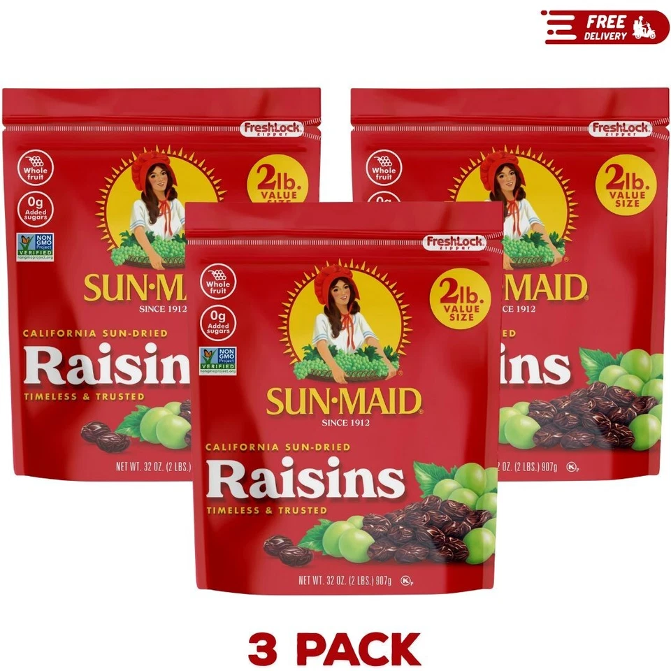 Sun-Maid California Sun-Dried Raisins - (3 Pack) 32 Oz Resealable Bag - Dried F - Image 1 of 1