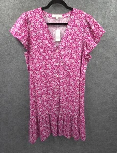 Loft Dress Womens XL Short Sleeve Knee Length Button Up V-Neck Pink Floral NWT - Picture 1 of 14