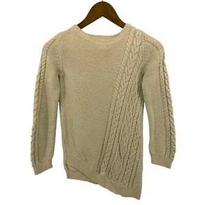 Tommy Bahama Sweater Girls Large Cream Cable Knit Crew Neck High Low Metallic - Picture 1 of 10