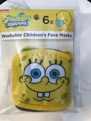 SpongeBob FACE MASK Set of 6-Pack Mouth Cover Kids Sponge bob Patrick NEW  - Image 1 of 4