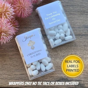 Personalised Baptism Christening Favours Gold or Silver Tic Tac Wrappers Only - Picture 1 of 2