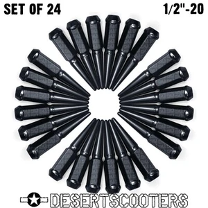 24 Piece Spike Lug Nuts 1/2"-20 4.5" Long fit Chevy GMC Square Body C10 BLACK - Picture 1 of 9