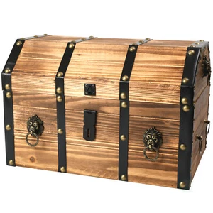 New Vintiquewise Large Wooden Pirate Lockable Trunk with Lion Rings, QI003038L - Picture 1 of 9