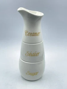 Avon White Stackable Creamer Shaker Sugar 3pc Ceramic Set - Picture 1 of 12
