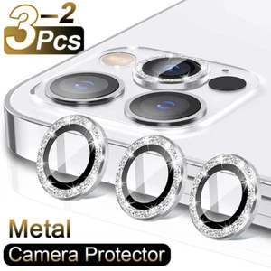 Glitter Metal Ring Glass Lens Protector Film For iPhone 15 14 Pro Max 13 12 11 - Photo 1 sur 19