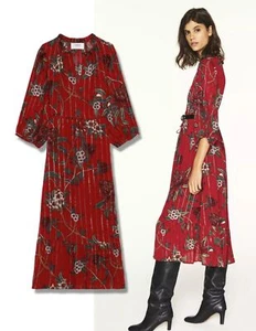Ba&sh Gr. S Midikleid Patty rot Blumen Metallic Streifen Flouce NEU - Bild 1 von 5
