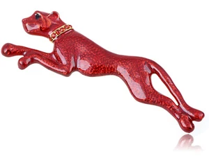Golden Tone Shiny Red Panther Puma Cougar Collar Brooch Pin Women gift - Picture 1 of 4