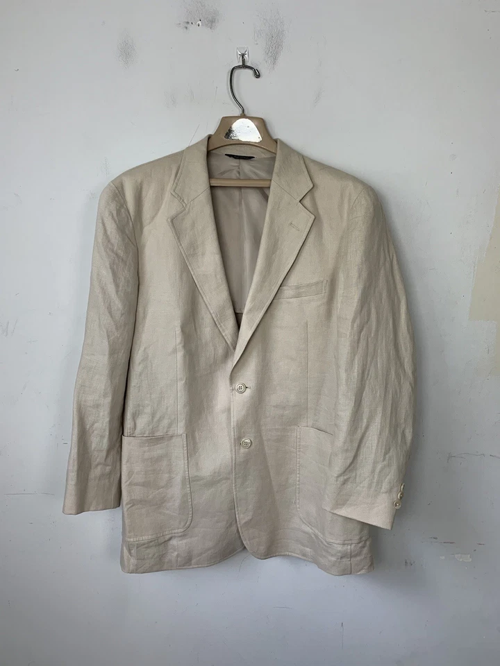 Alan Flusser Men Blazer Medium Beige 100% Linen Wedding Easter Two Button Spring — 第 1/4 张图片