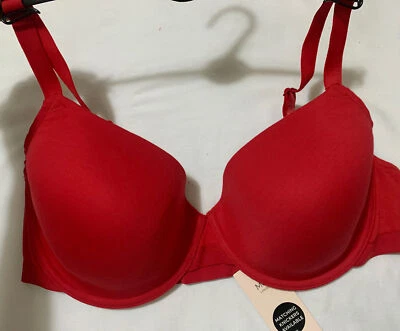 MARKS AND SPENCER M&S Cotton Rich UnderWired Padded Balcony T Shirt Bra In RED Size 38C