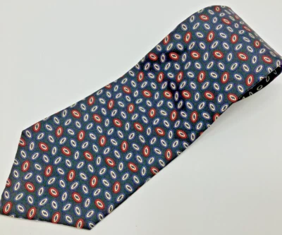 Corbata geométrica de colección Don Loper 100 % seda hecha en EE. UU. azul marino rojo blanco 4" W 53,5" L Foto 1 de 4