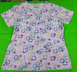 S.B. Scrubs light purple square print unisex men's women's scrub top size s - Picture 1 of 4