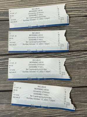 Vintage October 2002 Incubus Morning View Set of 4 Tickets University Illinois - Image 1 of 2