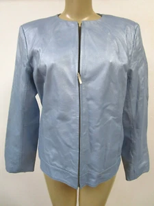 Dialogue Leather Jacket Metallic Blue Long Sleeve Size M Short NWT - Picture 1 of 7