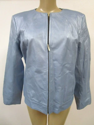 Dialogue Leather Jacket Metallic Blue Long Sleeve Size M Short NWT - Image 1 of 4