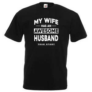 Lustiges T-Shirt My Wife Awesome Husband Geschenk Valentinstag Geburtstag Weihnachten - Bild 1 von 4