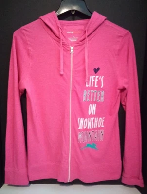 Sudadera con capucha rosa grande con cremallera completa "Life's Better On Snowshoe Mountain" para mujer Foto 1 de 3